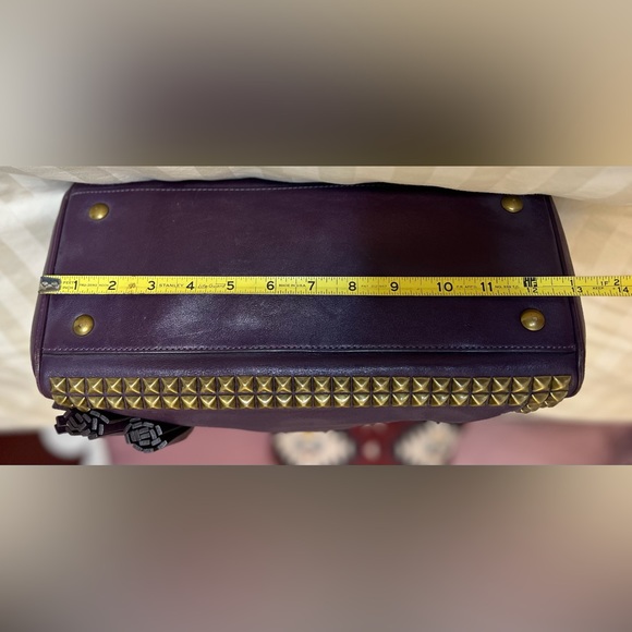 Coach bag Leather Deep Purple Gold Stud Purse Tassle Medium Large Size Handbag - Picture 6 of 14
